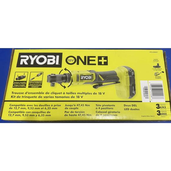 NWT RYOBI ONE+18V Cordless Multi-Size Ratchet 3/8 and 1/4 in - Picture 3 of 4